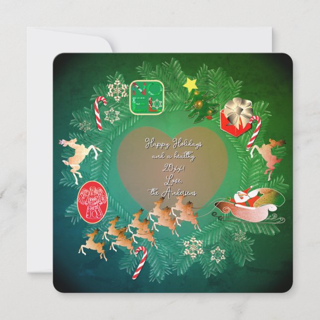Tarjeta Festiva Christmas Wreath + Photo Flat Holiday Card (Anverso)