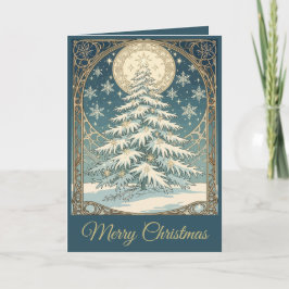 Tarjeta Festiva Christmas Yule Tree With Snow And Star-Shaped 
