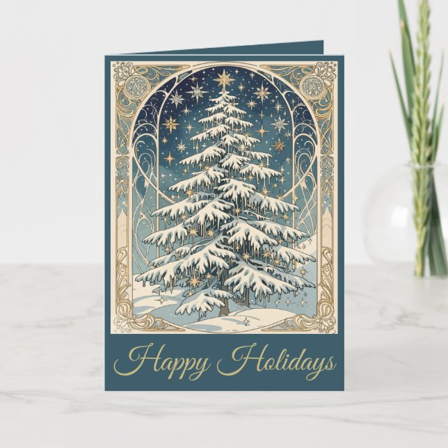 Tarjeta Festiva Christmas Yule Tree With Snow Laden Branches (Anverso)