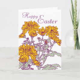 Tarjeta Festiva Chrysanthemums line art Happy Easter card