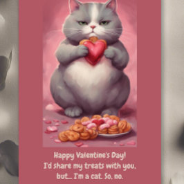 Tarjeta Festiva Chubby lindo gato comiendo bocadillos Valentines