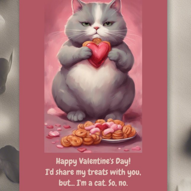 Tarjeta Festiva Chubby lindo gato comiendo bocadillos Valentines (Subido por el creador)