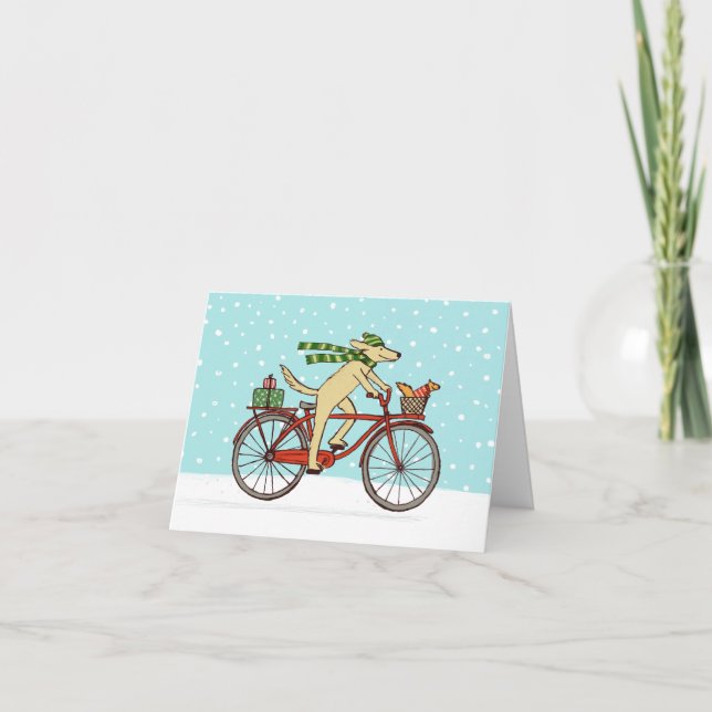 Tarjeta Festiva Ciclismo Perro y ardilla Feliz feriado (Anverso)