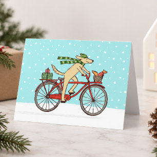 Tarjeta Festiva Ciclismo Perro y ardilla Feliz feriado