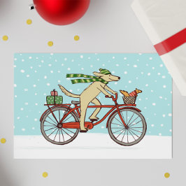 Tarjeta Festiva Ciclismo Perro y ardilla Feliz feriado