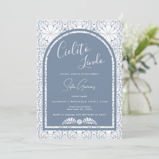 Tarjeta Festiva Cielito Lindo Mexican Blue Folk Art Invitation