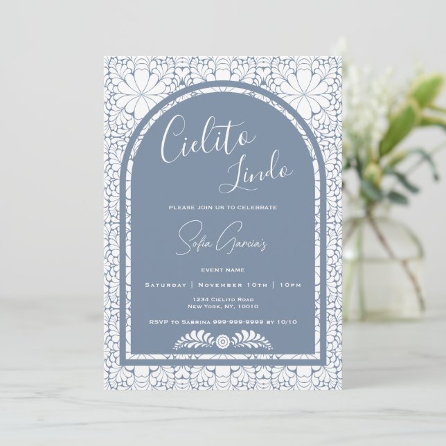 Tarjeta Festiva Cielito Lindo Mexican Blue Folk Art Invitation (Anverso de pie)