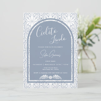 Tarjeta Festiva Cielito Lindo Mexican Folk Art Blue Invitation