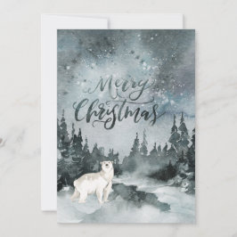 Tarjeta Festiva cielo acuático nocturno | Navidades del oso polar