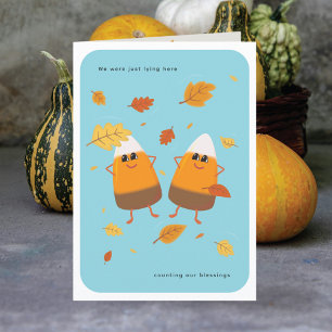 Tarjeta Festiva Cielo Azul Pareja de Caramelo de Maíz de Chocola