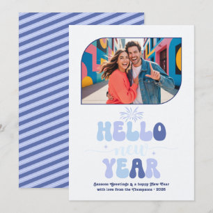 Tarjeta Festiva Cielo Helado Hola Año Nuevo Foto Azul Retro