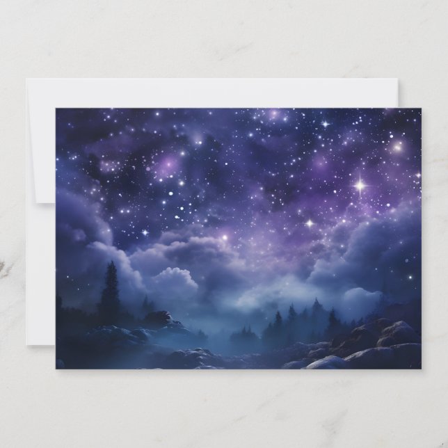 Tarjeta Festiva Cielo nocturno de bosque cósmico (Anverso)