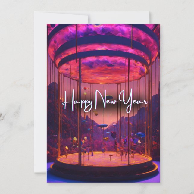 Tarjeta Festiva Cielos de Año Nuevo brillan: Festival de globos ae (Anverso)