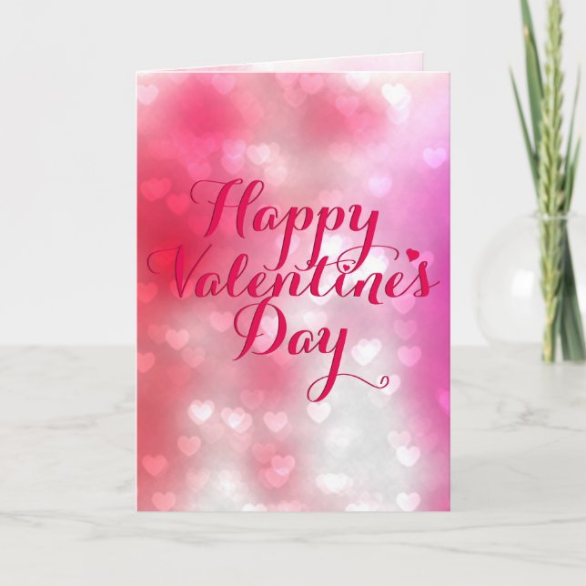Tarjeta Festiva Cien corazones rojos y rosados de San Valentín (Anverso)