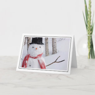 Tarjeta Festiva Cierre de Snowman con bufanda y sombrero superior
