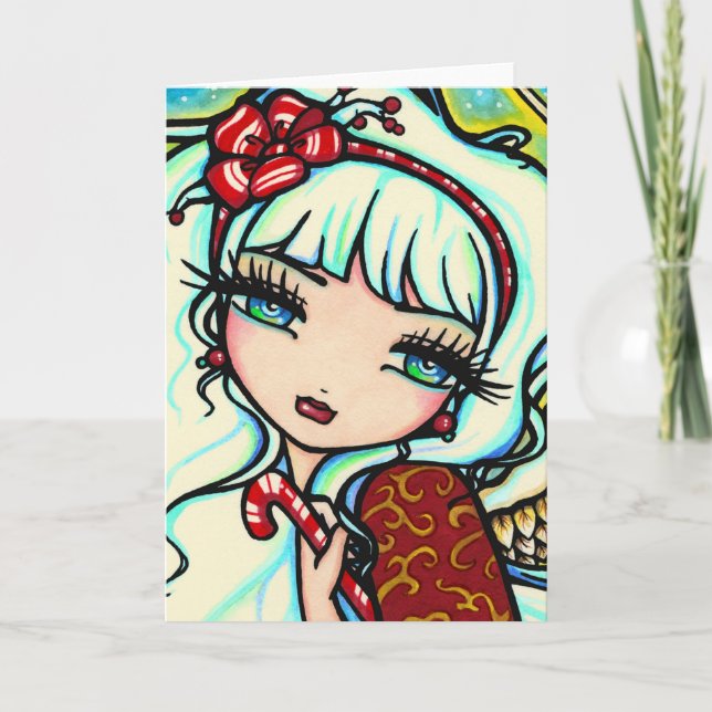 Tarjeta Festiva Cierre del ángel del bastón de caramelo encima de (Anverso)