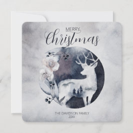 Tarjeta Festiva Ciervo acuarela y acento floral
