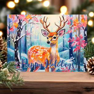 Tarjeta Festiva Ciervo Caprichoso en el Bosque Navideño Lindo