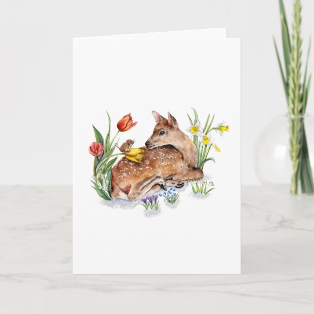 Tarjeta Festiva Ciervo de primavera (Anverso)