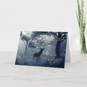 Tarjeta Festiva Ciervo del Bosque Bendito del Solsticio de Inviern