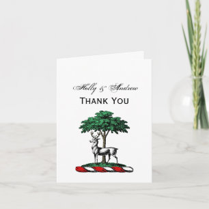 Tarjeta Festiva Ciervo Venado junto a un Árbol Emblema de la Crest