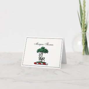 Tarjeta Festiva Ciervo Venado junto a un Árbol Emblema de la Crest