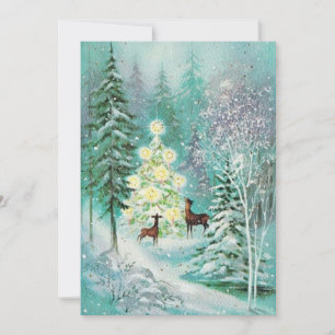 Tarjeta Festiva Ciervo vintage en la nieve