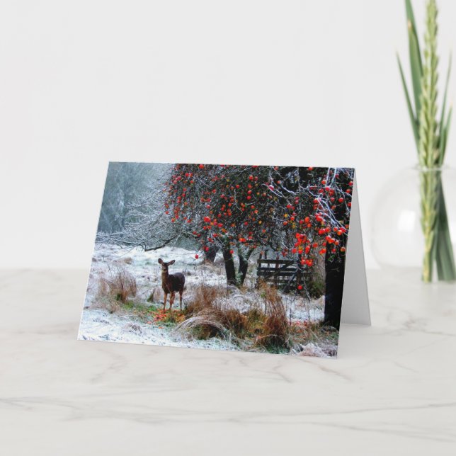 Tarjeta Festiva Ciervos en invierno (Anverso)