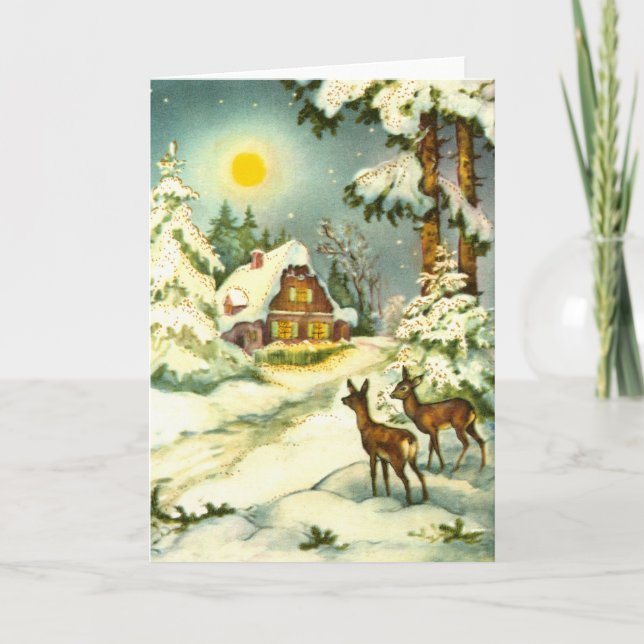 Tarjeta Festiva Ciervos en la nieve (Anverso)