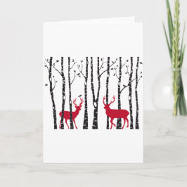 Tarjeta Festiva Ciervos rojos en bosque del árbol de abedul