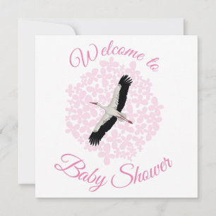 Tarjeta Festiva Cigüeñas y flores rosadas Bienvenidos a Baby Showe