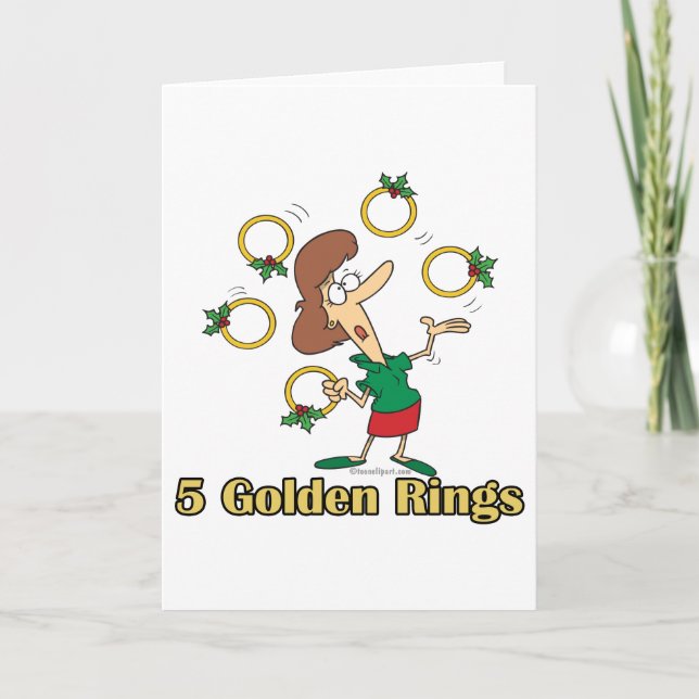 Tarjeta Festiva cinco anillos de oro quinto día de navidades (Anverso)