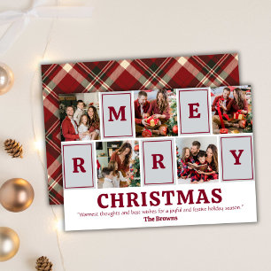 Tarjeta Festiva Cinco collage de fotos moderno simple lindo Navida
