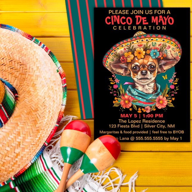 Tarjeta Festiva Cinco de Mayo Chihuahua con Sombrero y Serape (Subido por el creador)