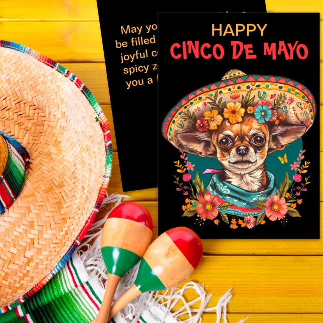 Tarjeta Festiva Cinco de Mayo Chihuahua con Sombrero y Serape (Subido por el creador)