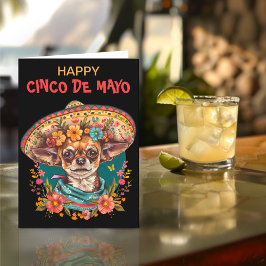 Tarjeta Festiva Cinco de Mayo Chihuahua con Sombrero y Serape
