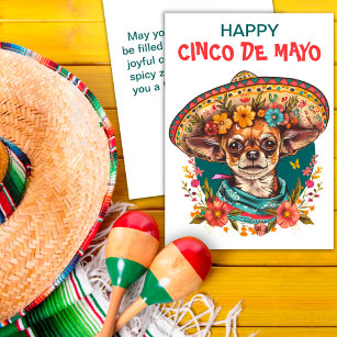 Tarjeta Festiva Cinco de Mayo Chihuahua con Sombrero y Serape