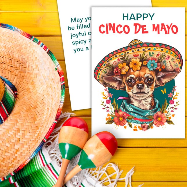 Tarjeta Festiva Cinco de Mayo Chihuahua con Sombrero y Serape (Subido por el creador)