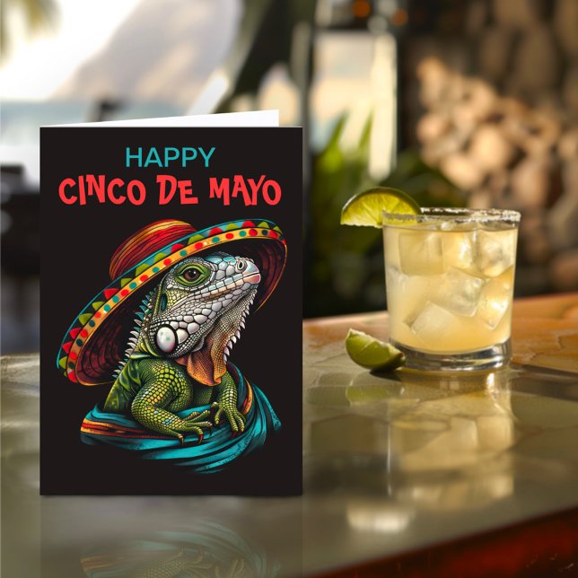Tarjeta Festiva Cinco de Mayo Iguana con Sombrero y Serape (Subido por el creador)
