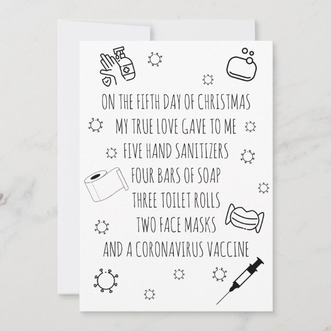 Tarjeta Festiva Cinco días divertidos para los Navidades de Covid (Anverso)