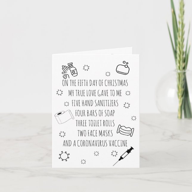 Tarjeta Festiva Cinco días divertidos para los Navidades de Covid (Anverso)