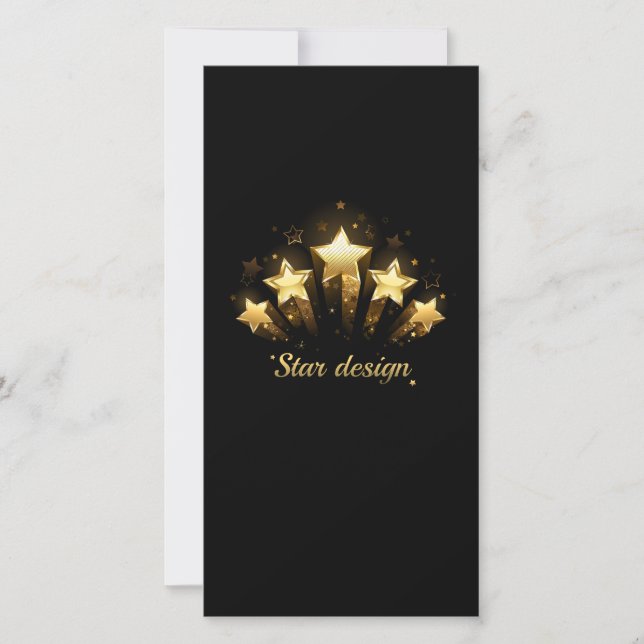 Tarjeta Festiva Cinco estrellas de oro en negro (Anverso)