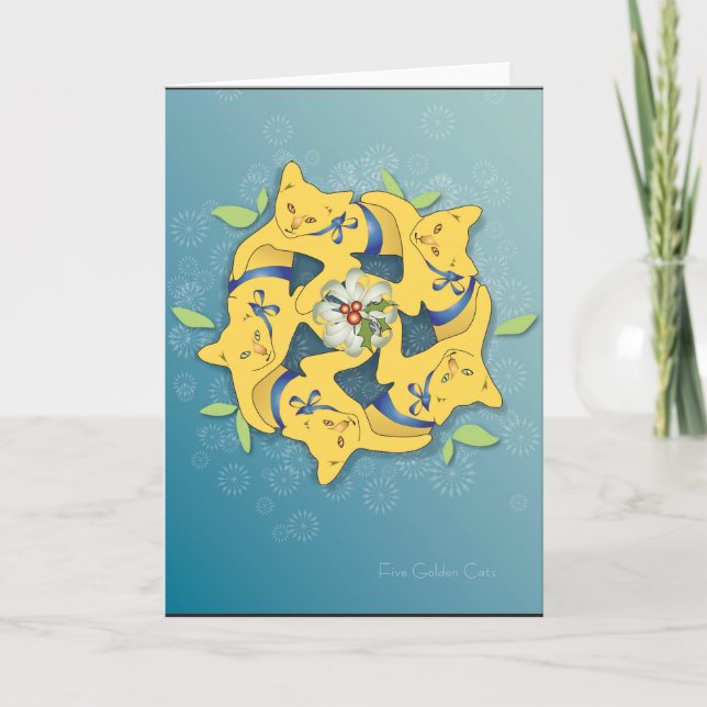 Tarjeta Festiva Cinco Gatos de Oro... Vacaciones (Anverso)