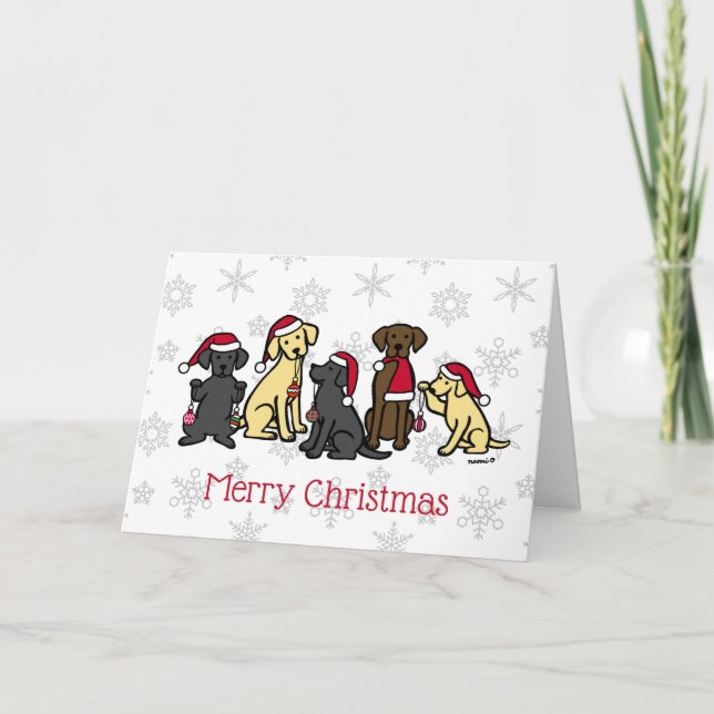 Tarjeta Festiva Cinco Navidades de Labradors (Anverso)