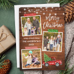 Tarjeta Festiva Cinta Cinta Cinta Cinta Cinta Cinta Cinta Cinta Ci<br><div class="desc">La tarjeta navideña Merry Christmas 3 Collage de fotos incluye Craft Tape y Watercolor Vintage Red Truck con Árbol de Navidad. Madera rústica de campo con cadenas de luz.</div>