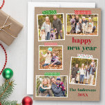 Tarjeta Festiva Cinta de arte Merry Christmas 5 Photo Kraft<br><div class="desc">Cinta Cinta Cinta Feliz Año Nuevo 5 Tarjeta de Collage de fotos de vacaciones. Papel Kraft ruso</div>