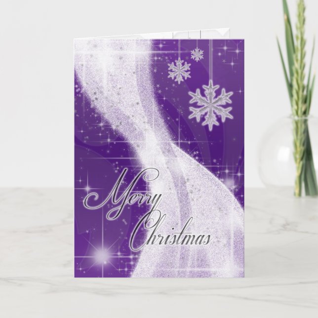 Tarjeta Festiva Cinta de estrella nevada (púrpura) (Anverso)