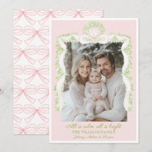 Tarjeta Festiva Cinta de guirnalda de lazos rosados Preppy Grandmi