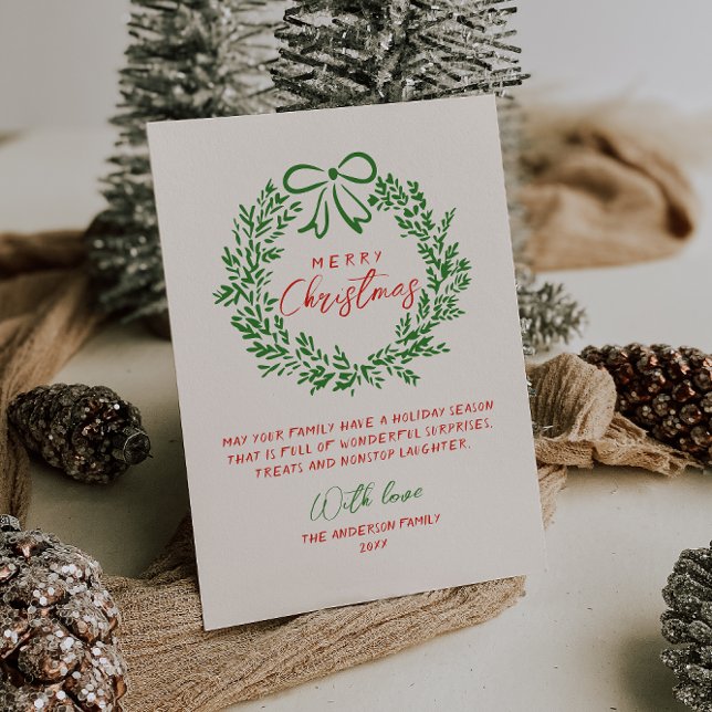 Tarjeta Festiva Cinta de la banda roja retro Wreath Merry Christma (Subido por el creador)