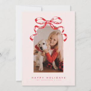 Tarjeta Festiva Cinta de moda con lazo arqueado foto Navidad/vacac